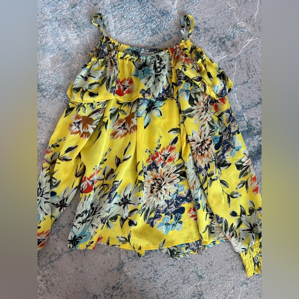 Yellow Floral Print Girls Long Sleeve Blouse